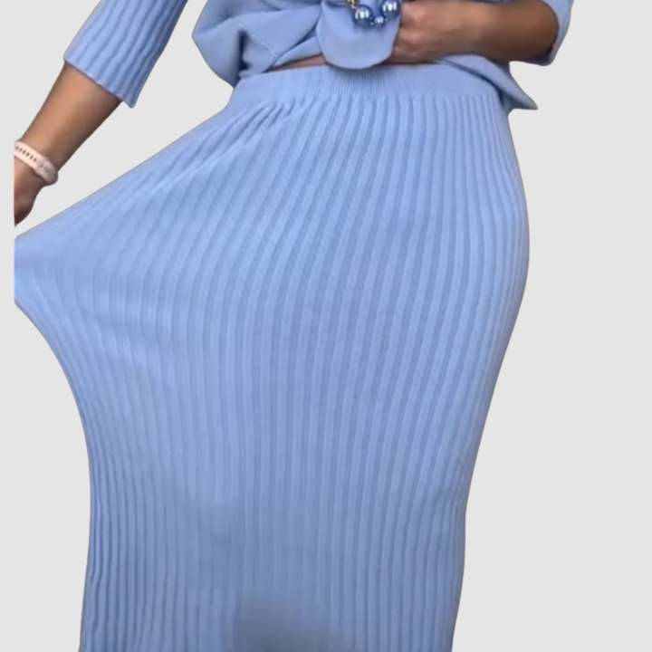 Delyssa™ Elegant 2-Piece Set | Relaxed Top and Ribbed Midi Skirt